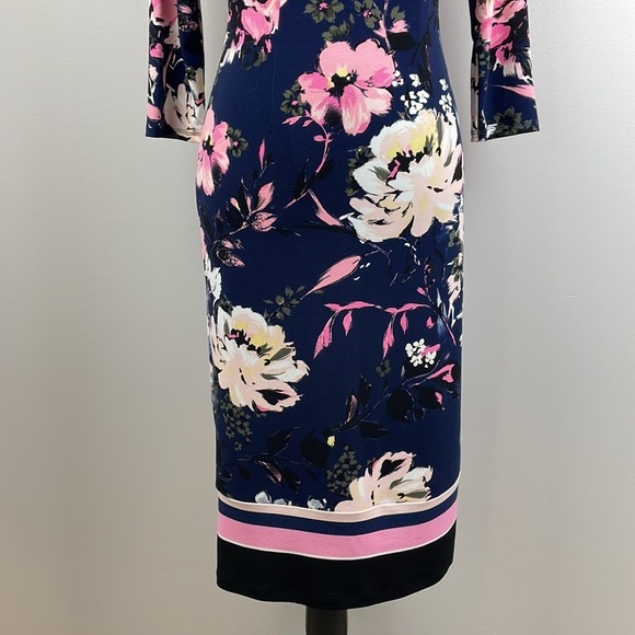 INC Knee Length Slip Dress SZ XS 3/4 Length Sleeves Floral Design Stretchy - Picture 3 of 13